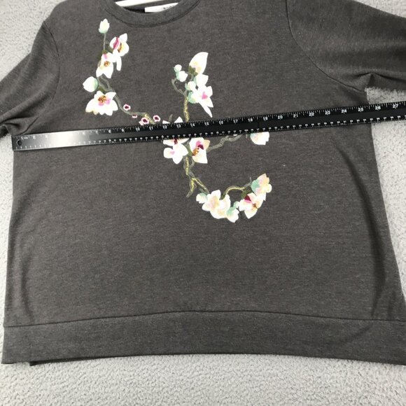 WD.NY Sweater Womens Size 2X Embroidered Floral Gray Crew Pullover Long Sleeve - Picture 12 of 16